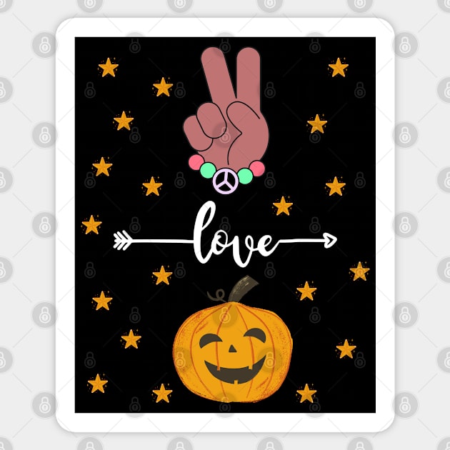 Peace Love And Pumpkin Sticker by TANSHAMAYA